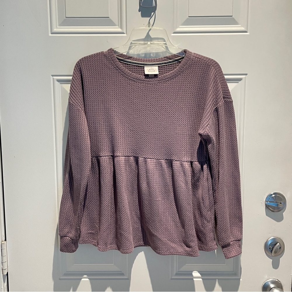 Knox Rose Lilac Purple Thermal Waffle Knit Peplum Long Sleeve Top Size XS
